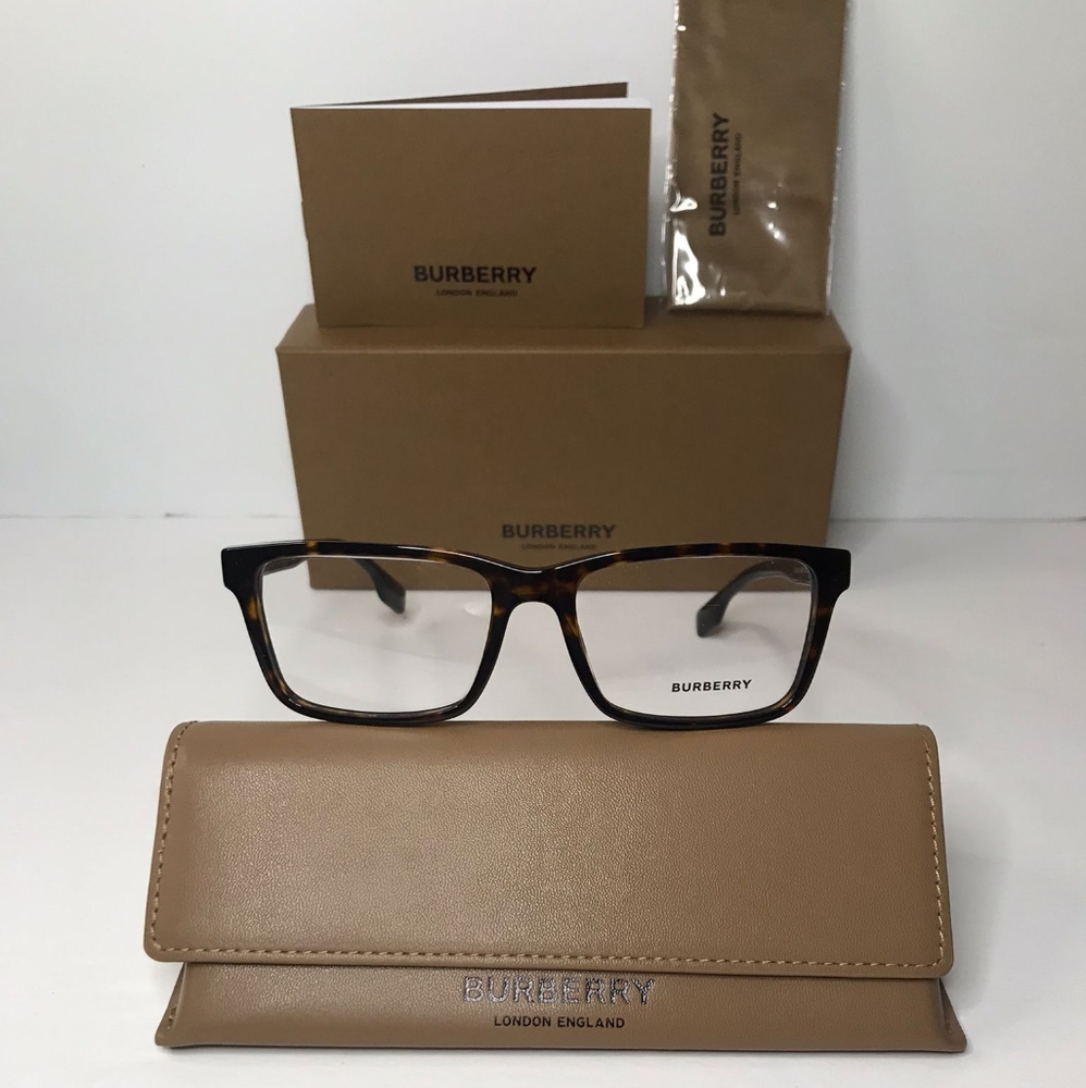 Authentic New BURBERRYMen's Tortoise Square Eyeglass Frames BE2320F386455 - Picture 3 of 15